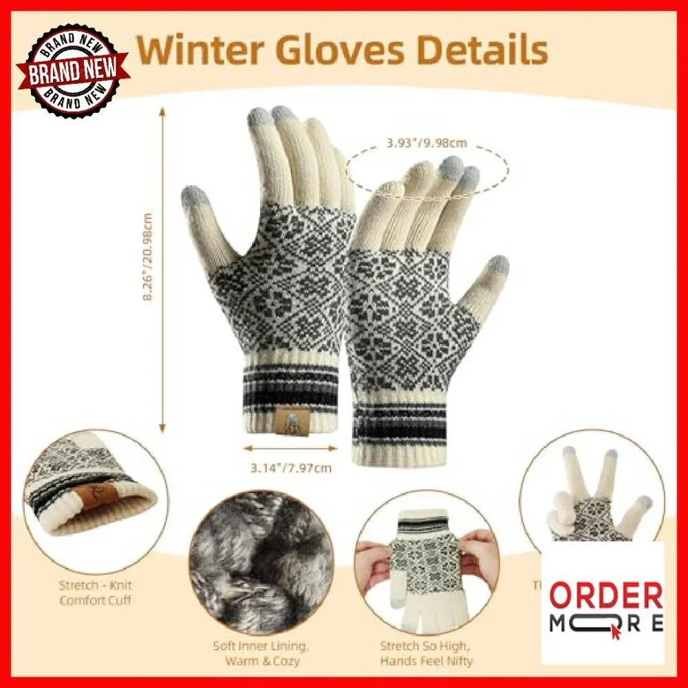 Fleece Lined Winter Beanie Scarf Gloves Set Touchscreen Thermal